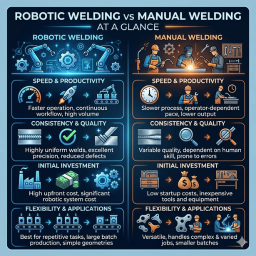 Soldadura robótica versus soldadura manual de un vistazo