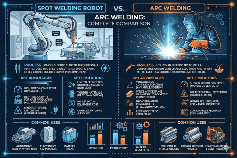 Comparación completa de robot de soldadura por puntos y soldadura por arco
