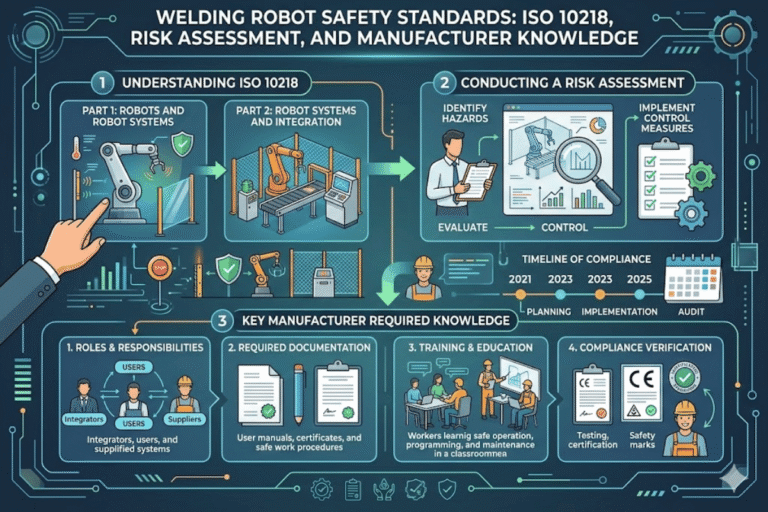 Normas de seguridad para robots de soldadura ISO 10218, evaluación de riesgos y lo que todo fabricante necesita saber
