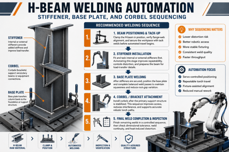 H-Beam Welding Automation: Stiffener, Base Plate, and Corbel Sequencing