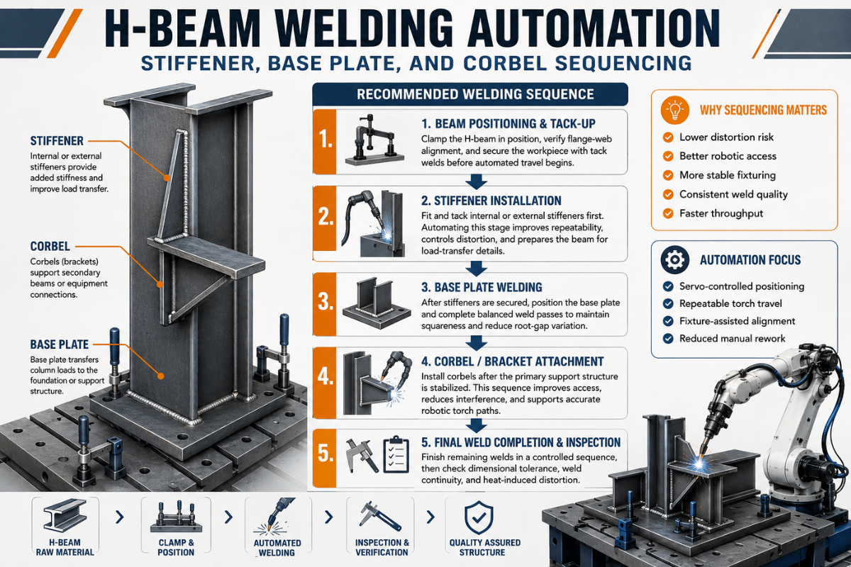 H-Beam Welding Automation: Stiffener, Base Plate, and Corbel Sequencing
