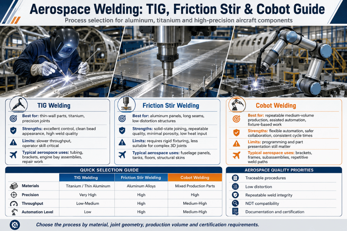 Soldagem Aeroespacial: Guia TIG, Friction Stir & Cobot