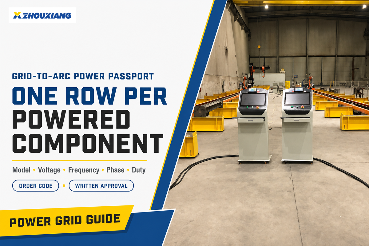 Grid-to-arc power passport worksheet for welding robot subsystems