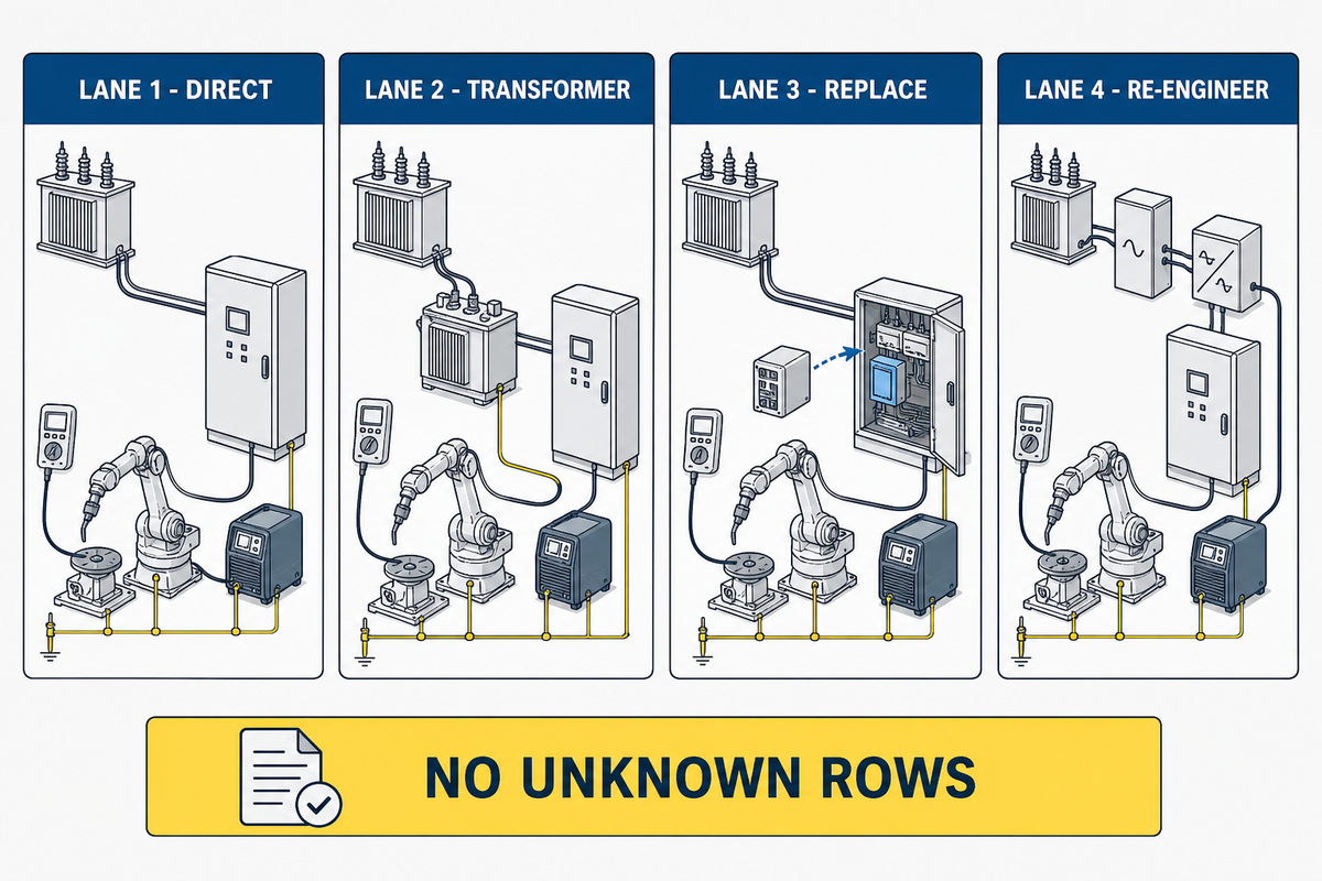 Four-lane welding robot electrical compatibility matrix