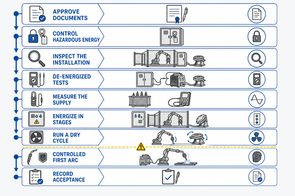 Welding robot commissioning checklist before the first arc