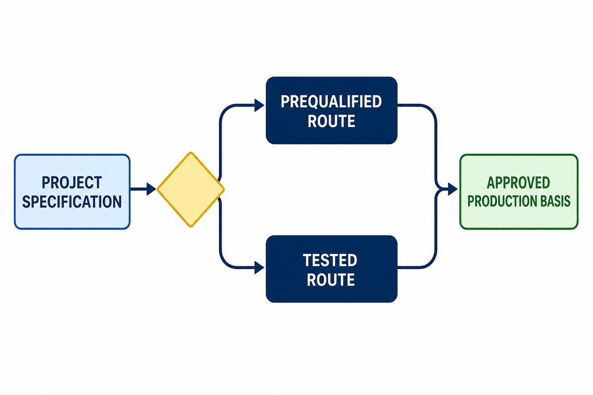 Choose the prequalified or tested welding procedure route before robot programming.