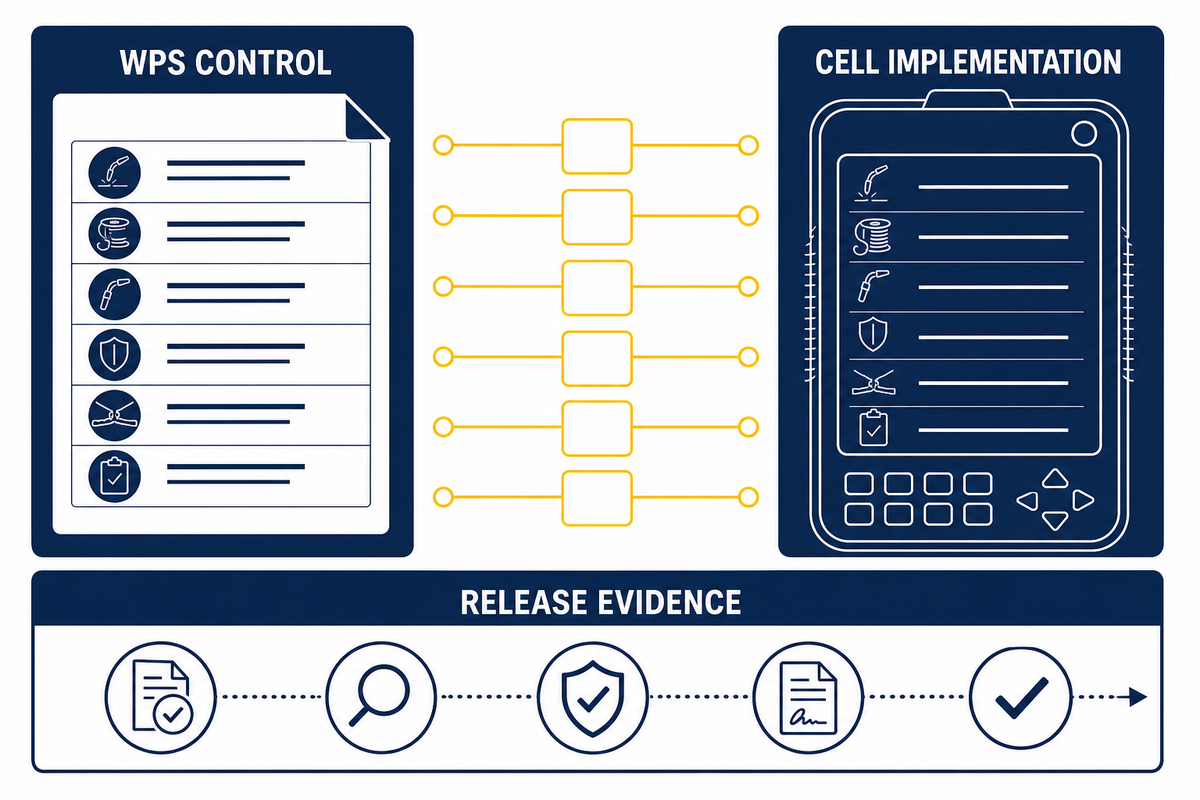 WPS variables map to robot controller fields and verification records in an auditable crosswalk.