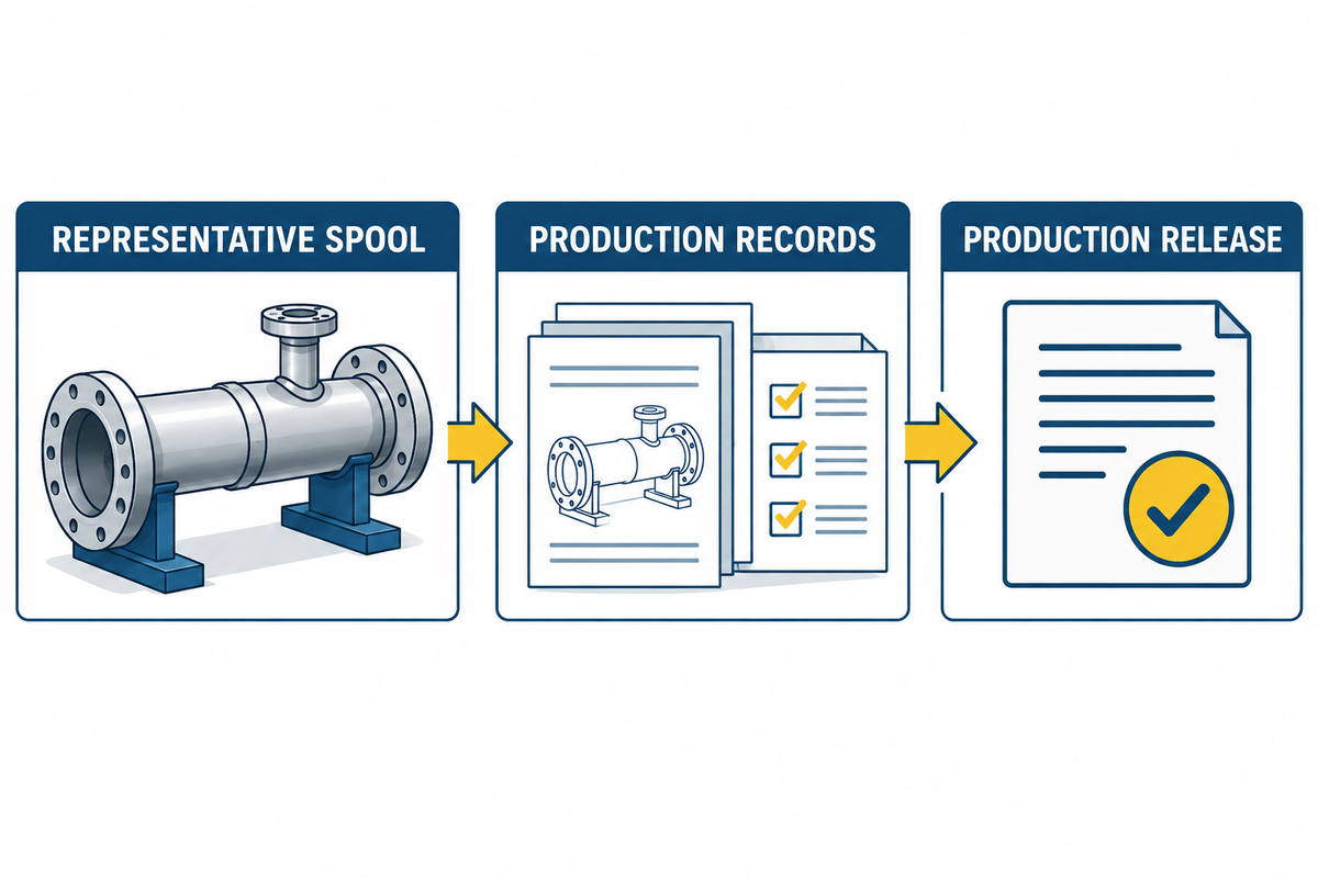 First-article release packet for robotic pipe-spool production.