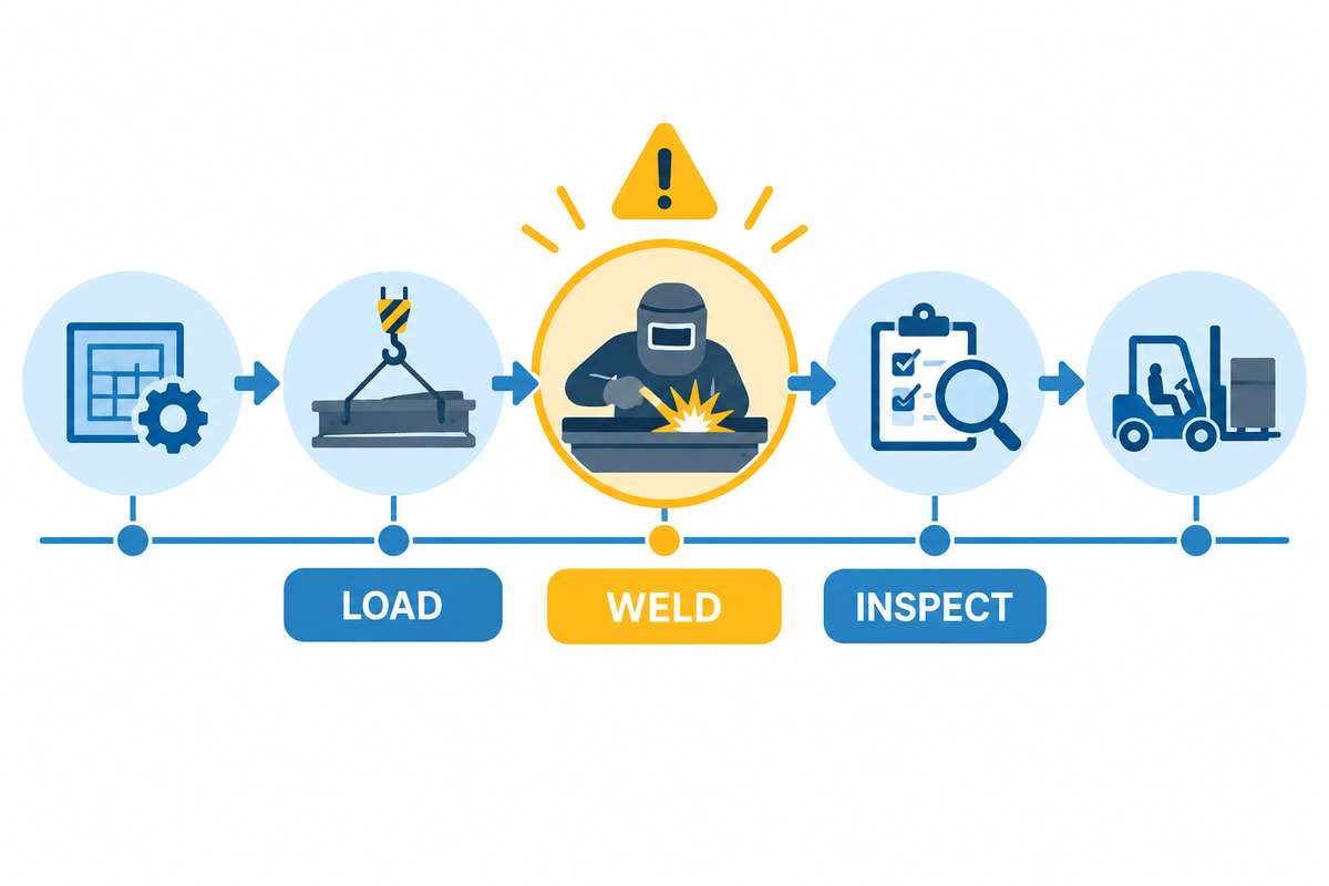 Production cycle bottleneck map for one- and two-station welding cells.
