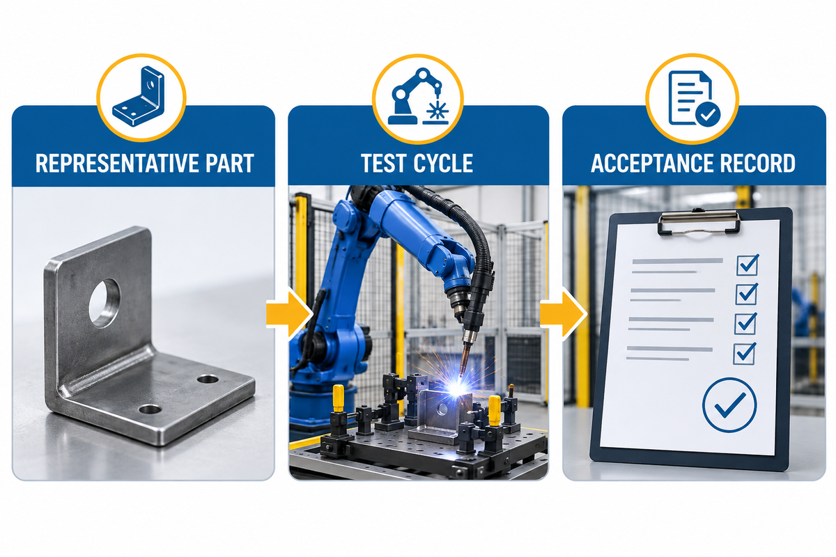 Representative factory acceptance test for a robot and rotary positioner cell.